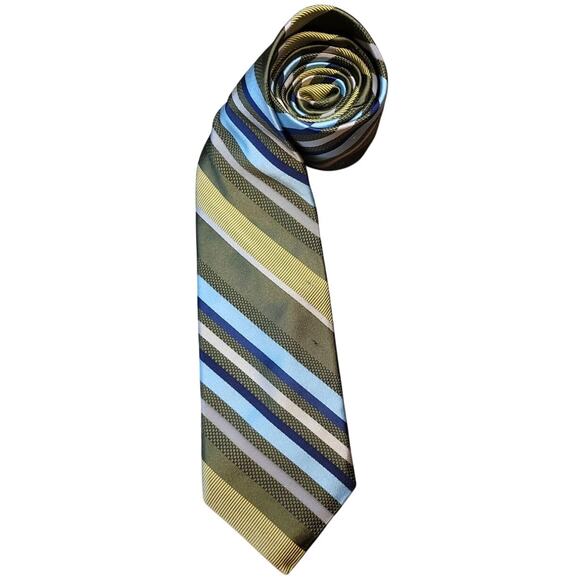 IKE BEHAR Silk Necktie Green Blue Gold XL Men’s GUC Snags - Picture 1 of 8